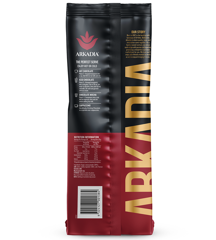 Arkadia 24 cocoa powder back of pack