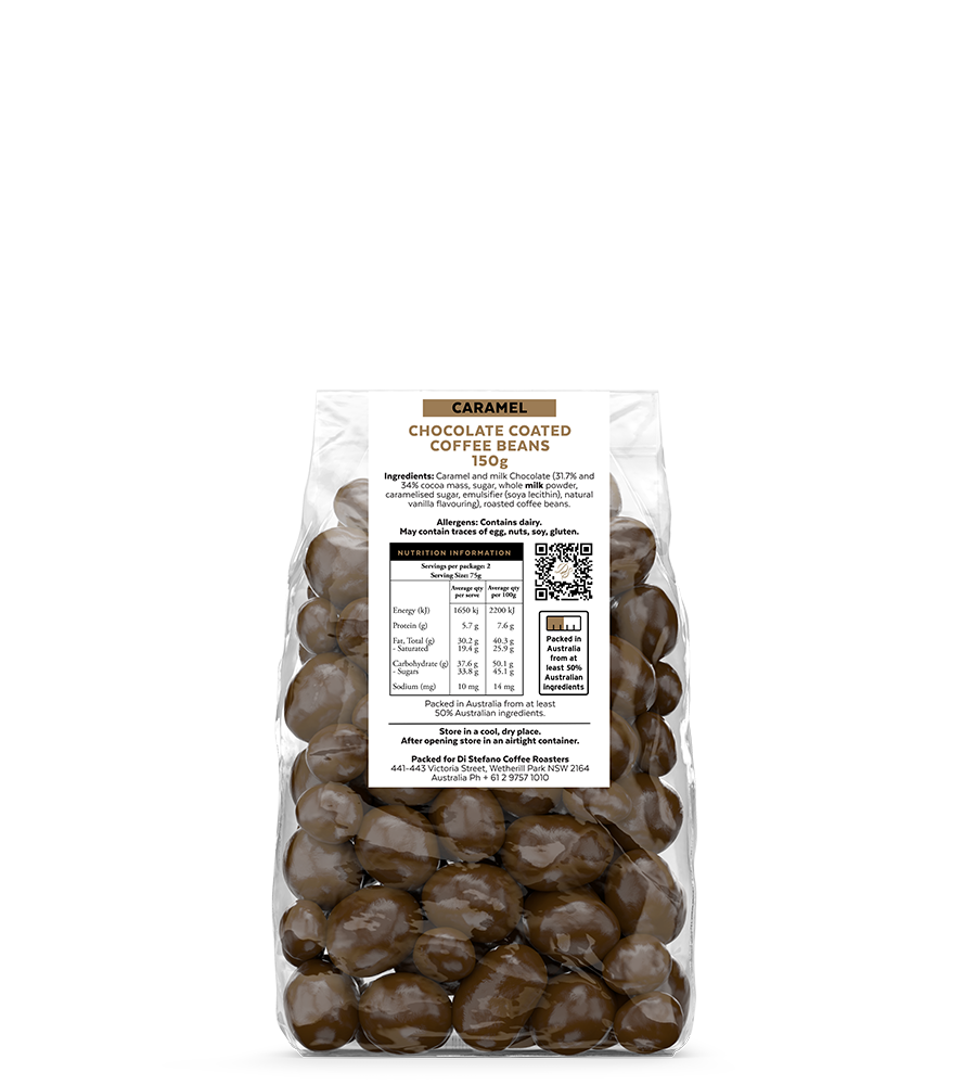 Caramel chocolate coated beans ingredients table
