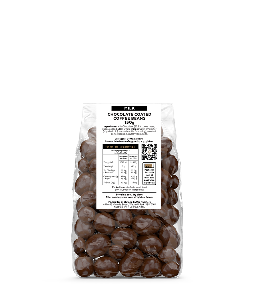 Milk choc coffee beans ingredients table