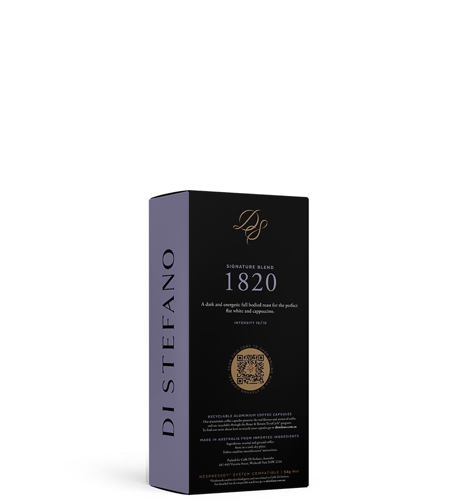 Image of 1820 Aluminium Pods back of box. | Nespresso® Compatible