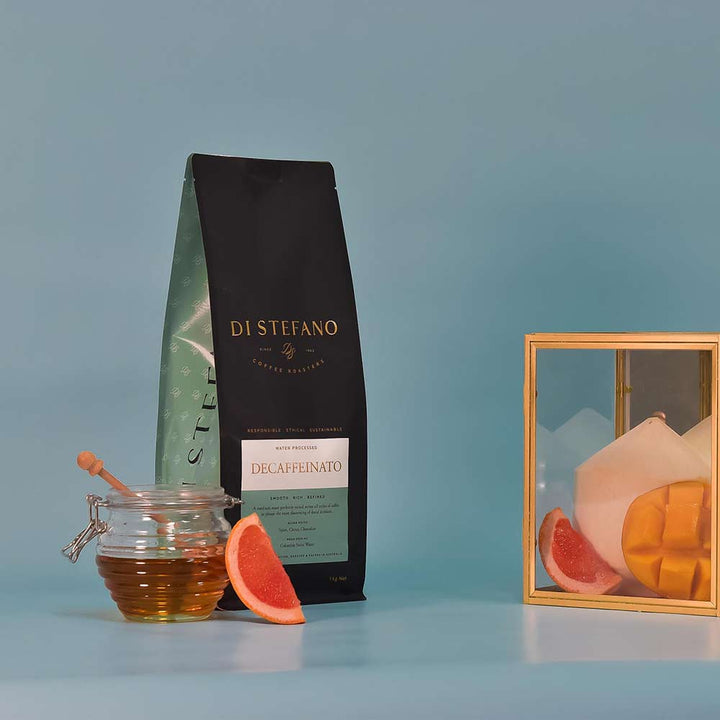 Image showcasing a Bag of Decaffeinato Water Processed Decaf Coffee Beans on display. | Di Stefano Coffee