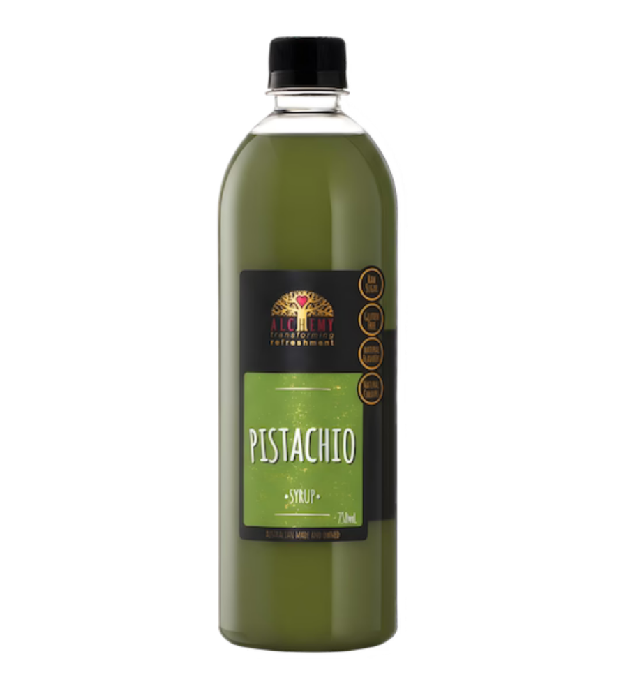Bottle of alchemy premium pistachio syrup 