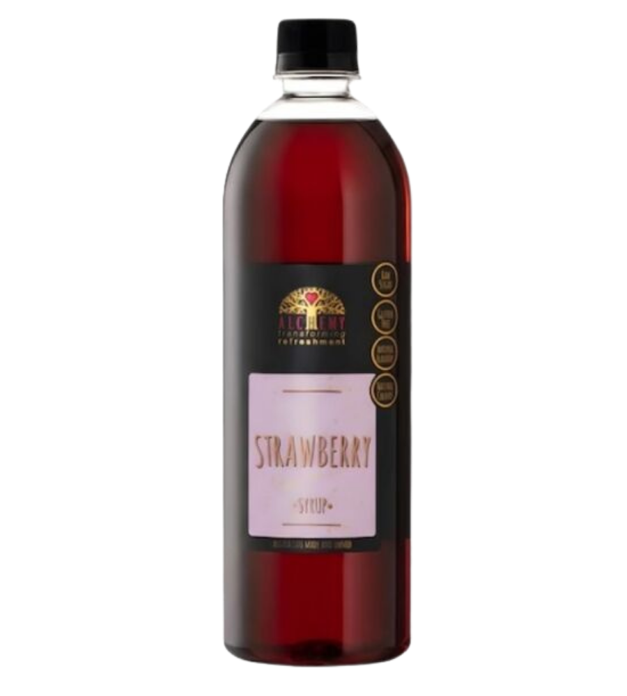 Bottle of premium alchemy strawberry syrup 