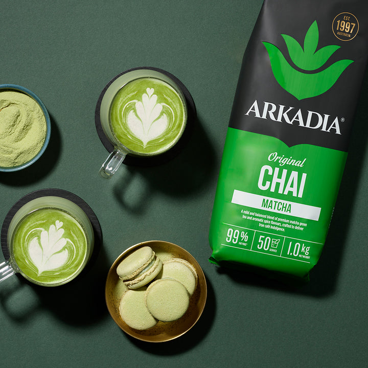 Matcha chai latte beverage image 