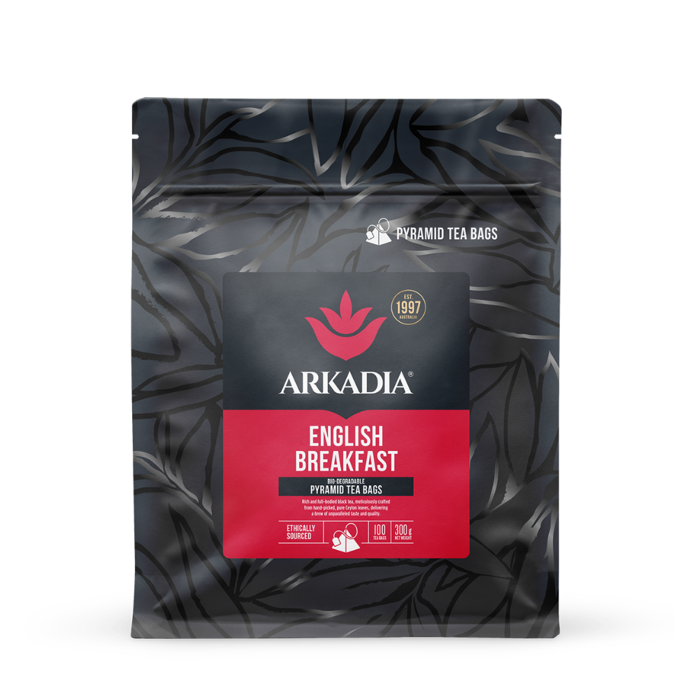 Front of Arkadia english breakfast tea pack