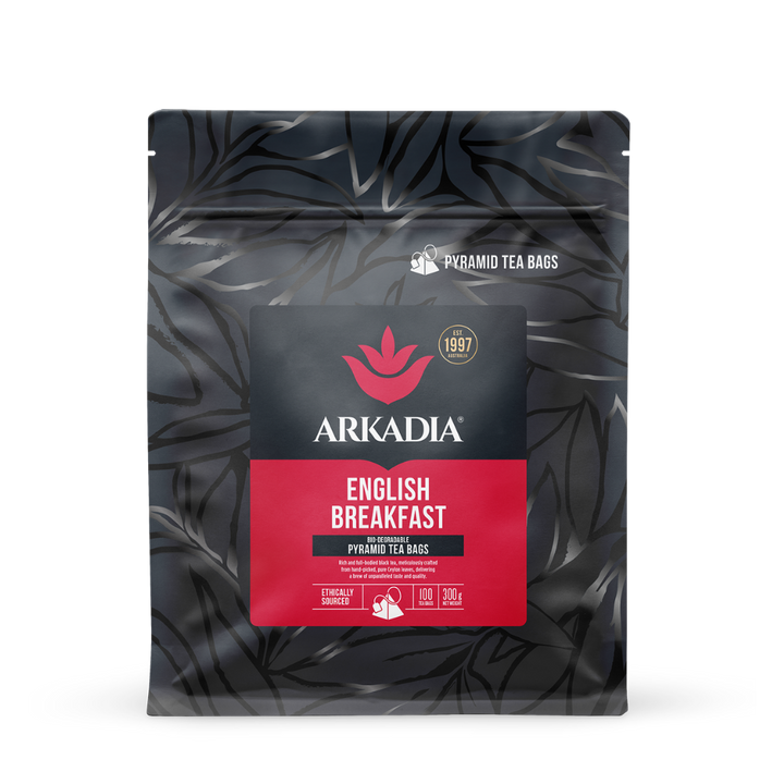 Front of Arkadia english breakfast tea pack