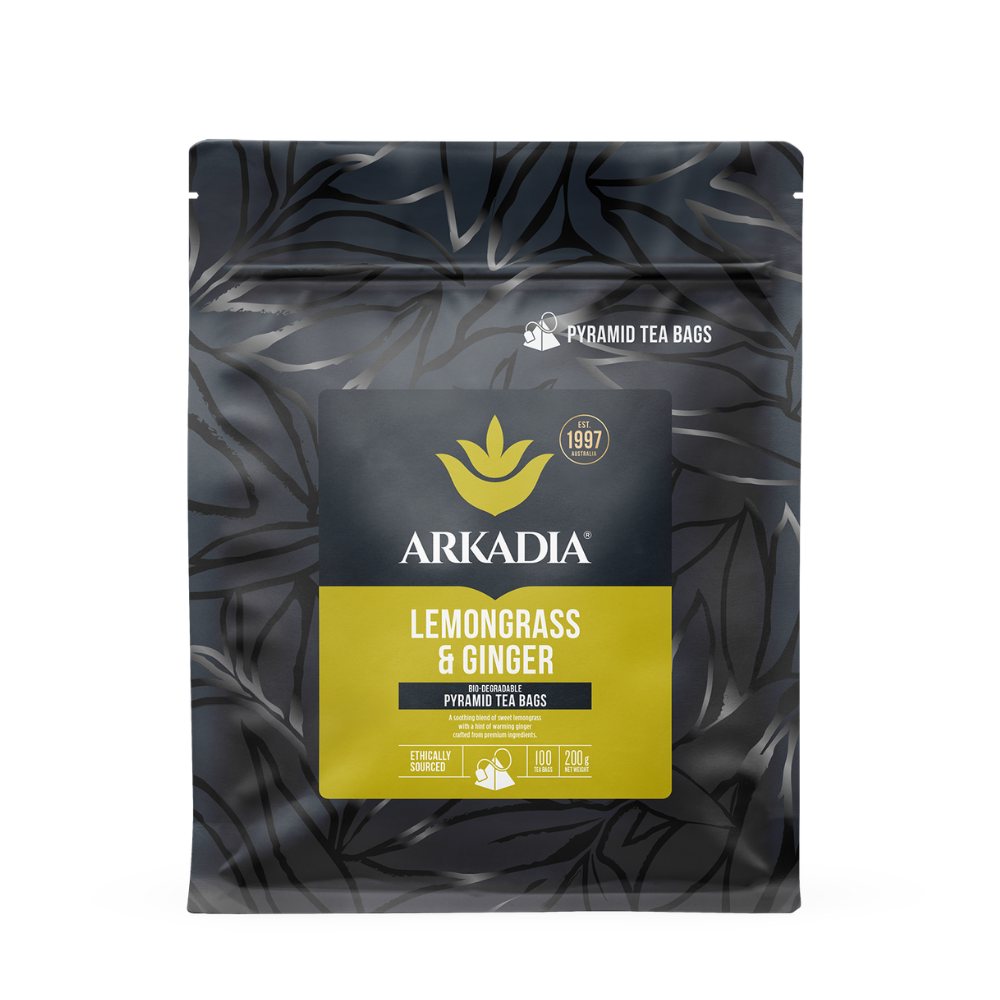 Arkadia Lemongrass & Ginger pyramid tea bags pack