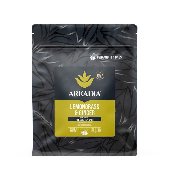 Arkadia Lemongrass & Ginger pyramid tea bags pack