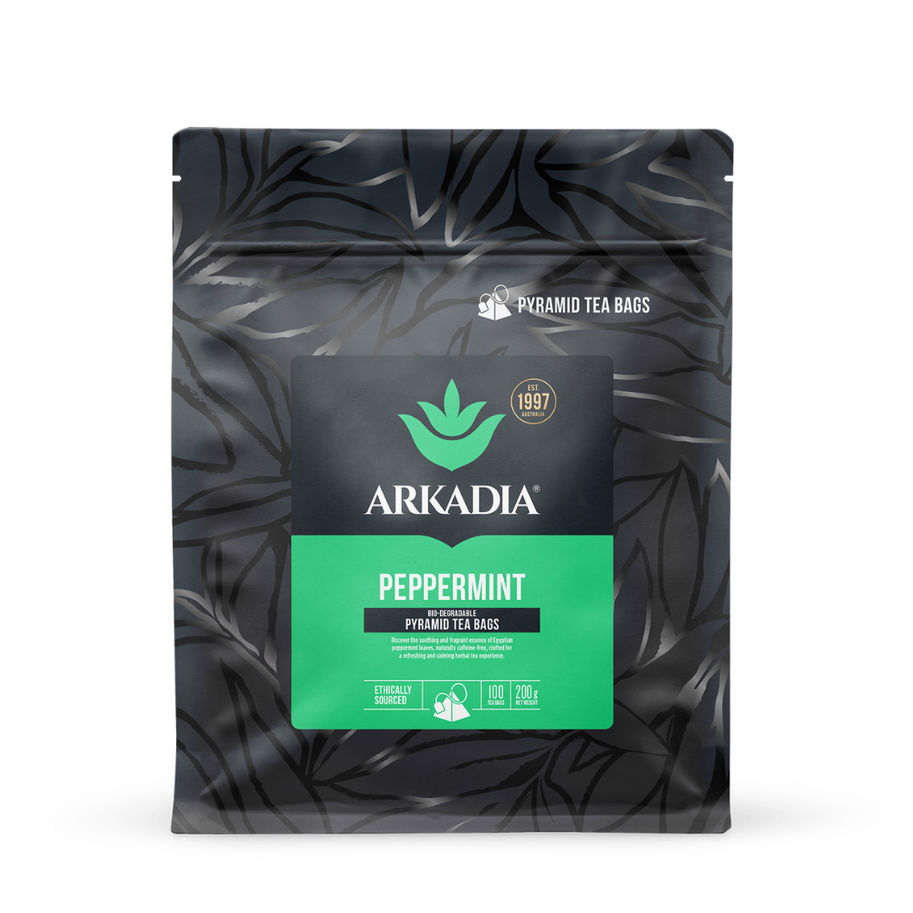 Arkadia peppermint pyramid tea bags pack