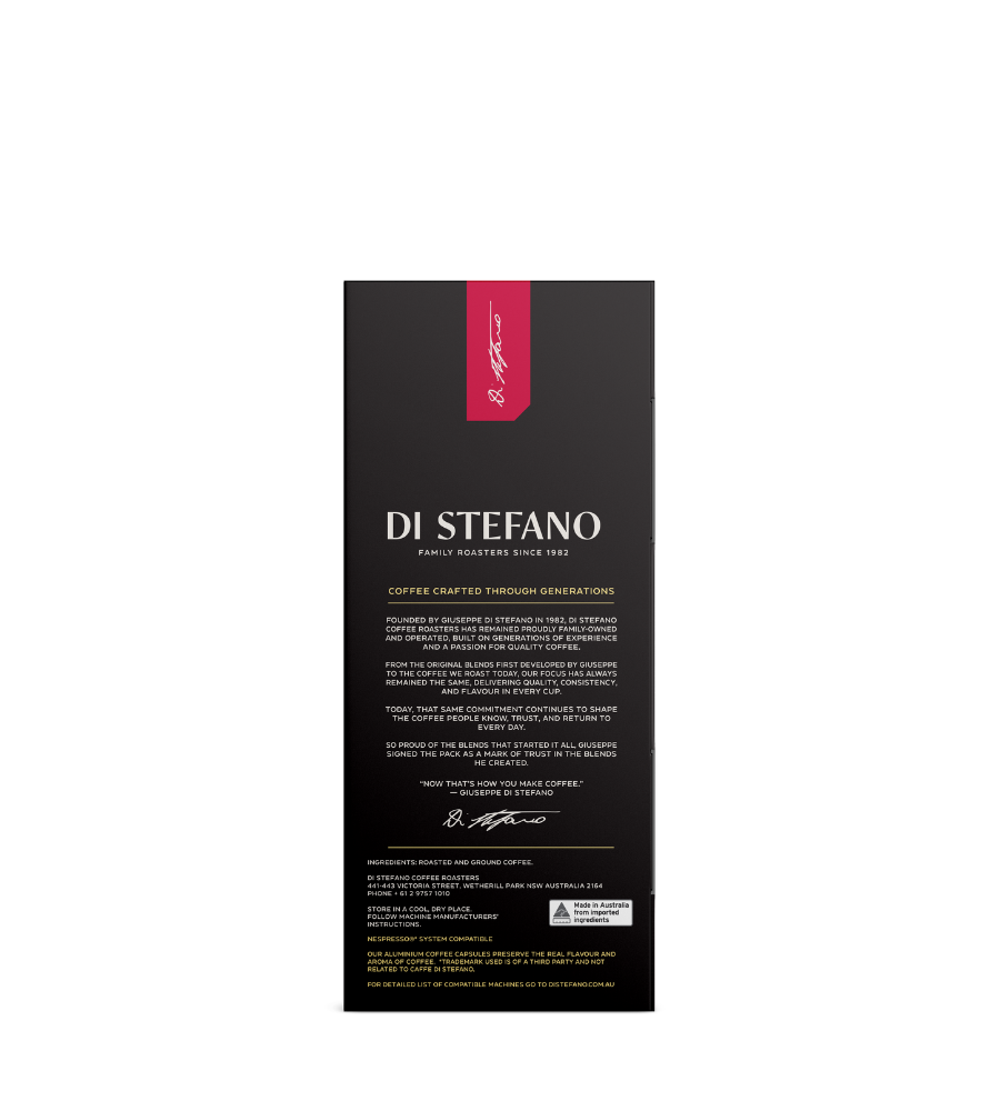 The back of a Di Stefano coffee bag packaging