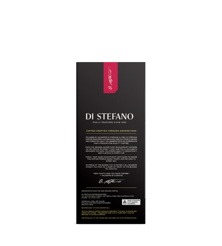 The back of a Di Stefano coffee bag packaging