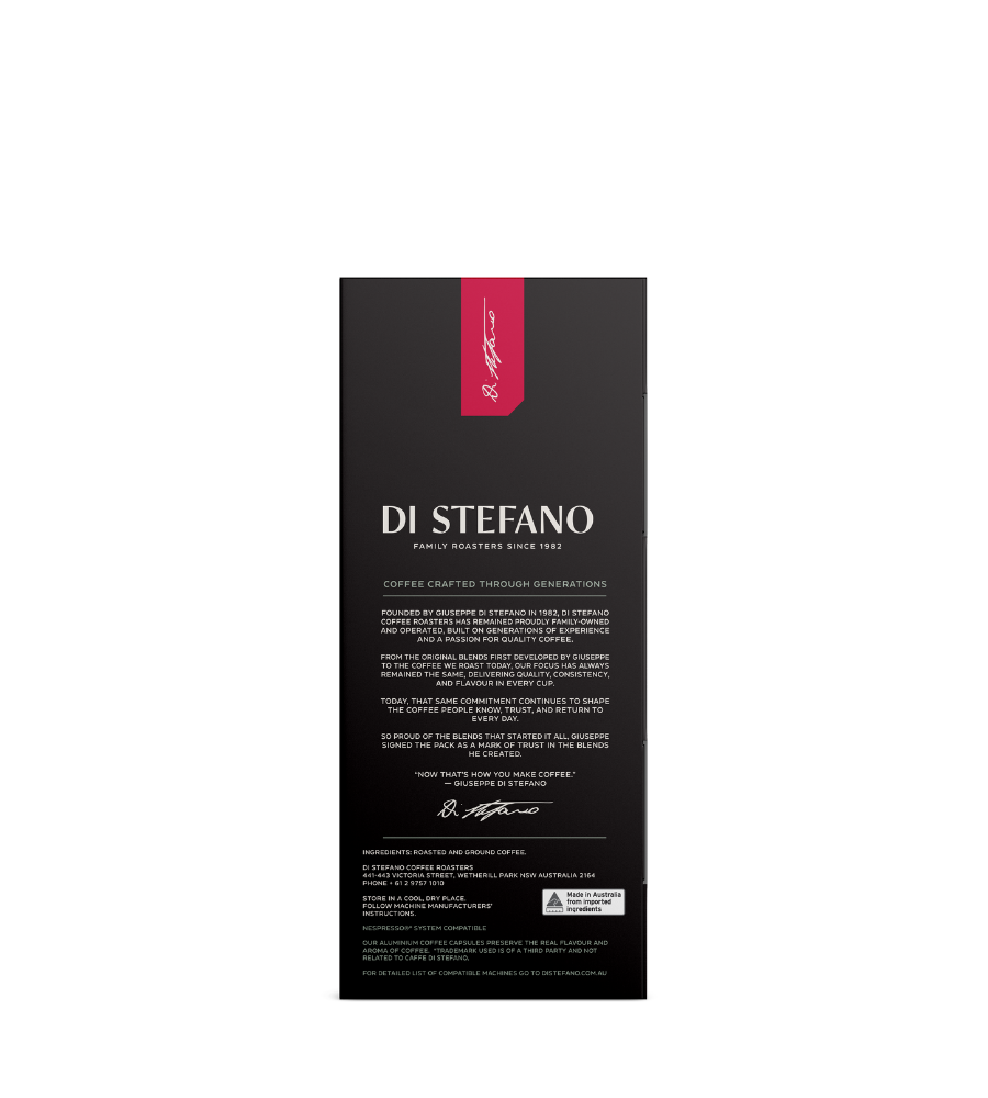 A tall black product box for Di Stefano coffee