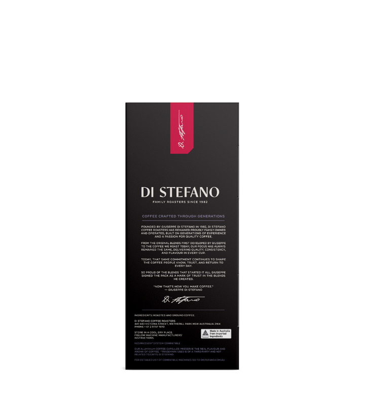 A tall black rectangular package for Di Stefano coffee