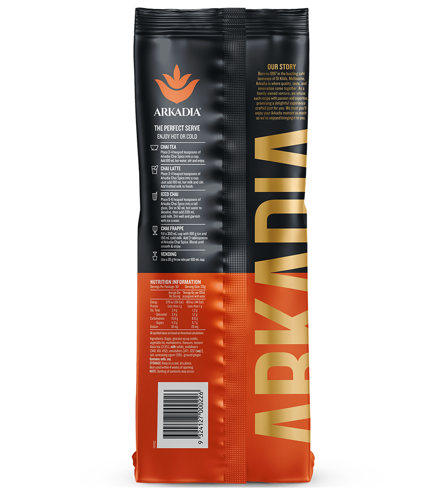 Image of Arkadia Chai Tea Spice back of pack 