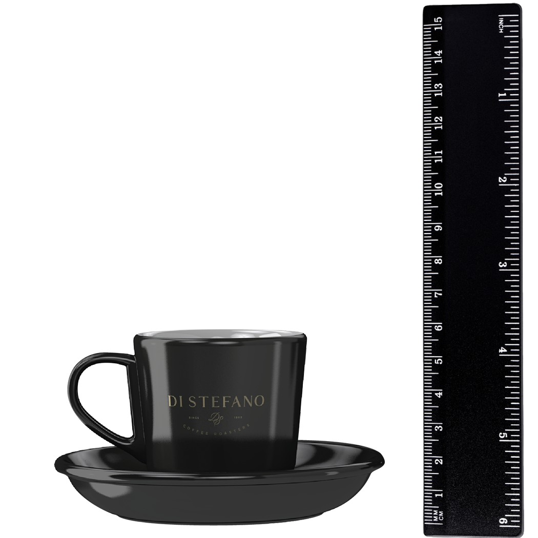 Deluxe cappuccino cups showing 6cm height ruler