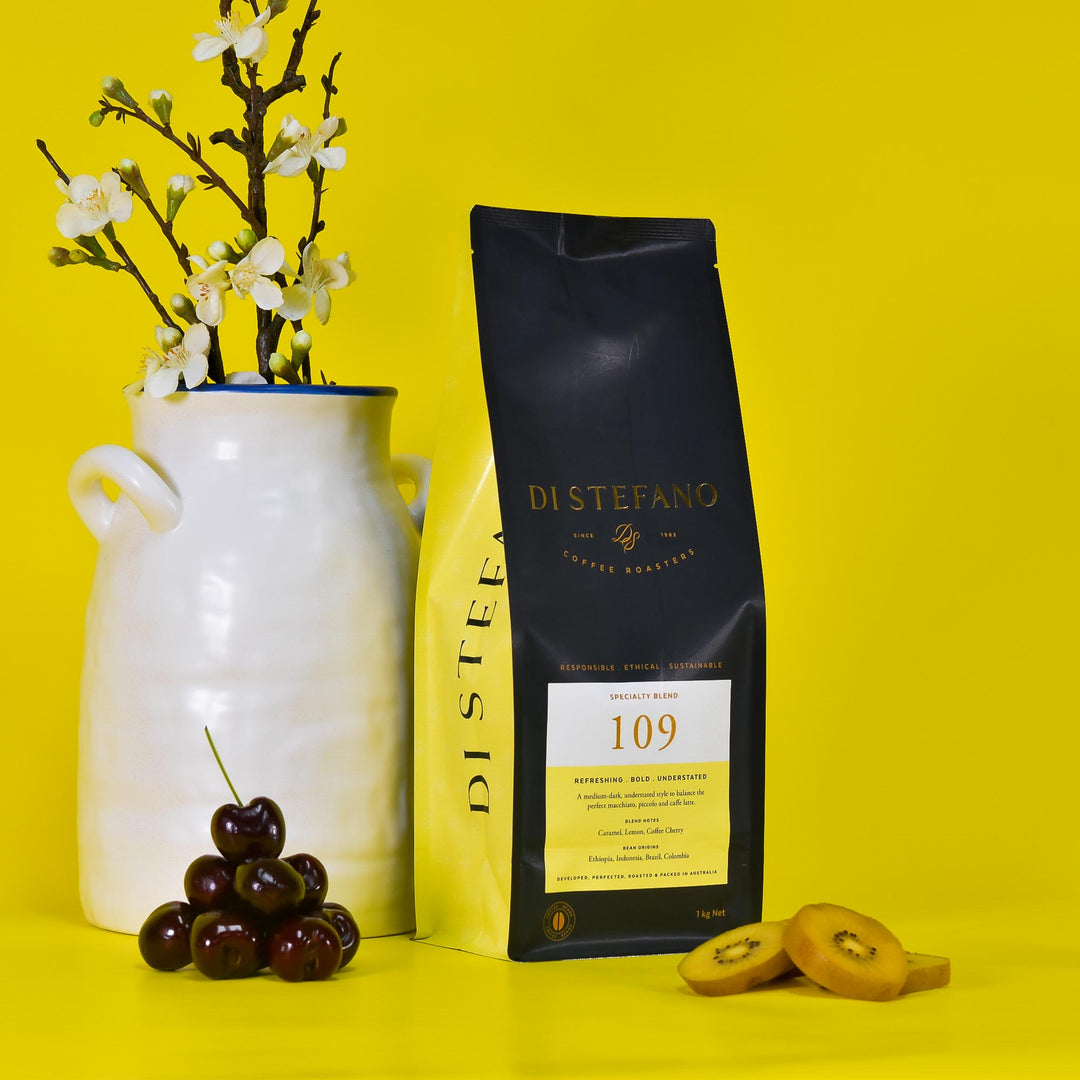 Staged image featuring Bag of Specialty Blend 109 Medium Roast Coffee Beans. | Di Stefano Coffee